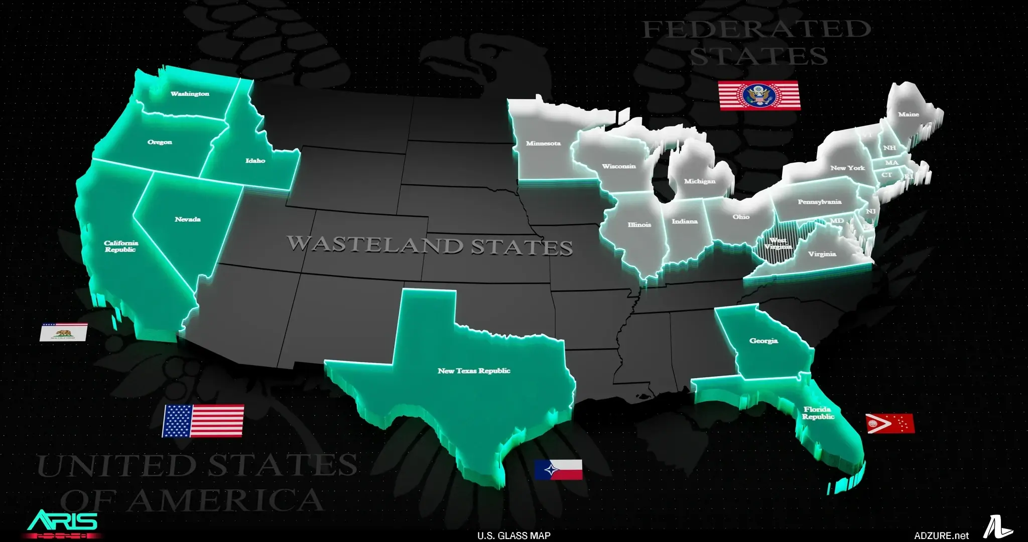 United States glass map